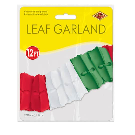 Beistle 12ft. Red, White & Green Leaf Garlands, 2ct.